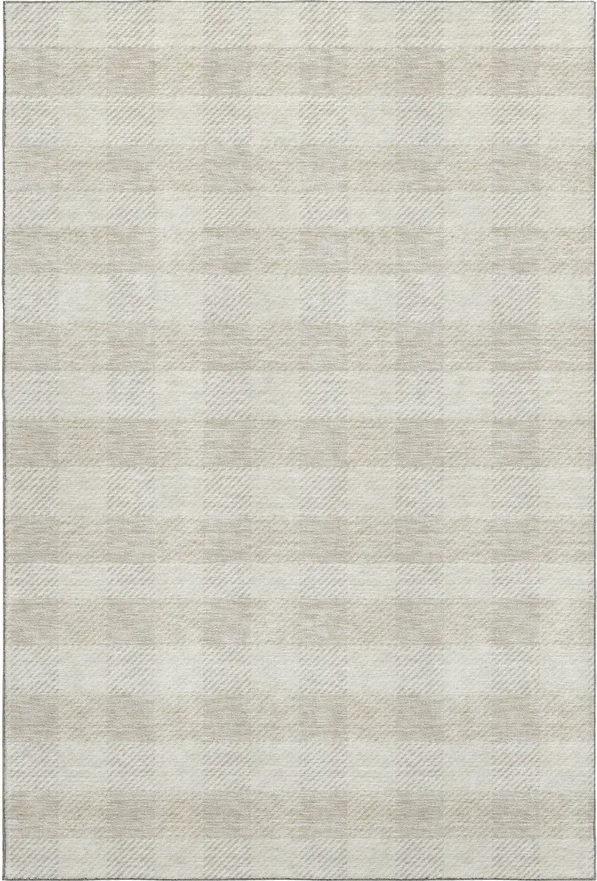 Ivory And Beige Plaid Washable Area Rug With UV Protection Photo 4