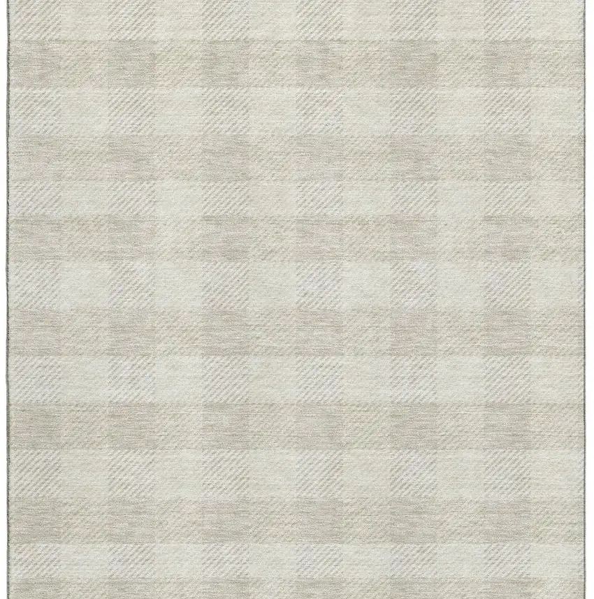 Ivory And Beige Plaid Washable Area Rug With UV Protection Photo 5