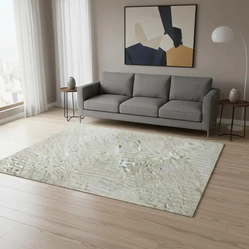 Ivory And Beige Plaid Washable Area Rug With UV Protection Photo 2