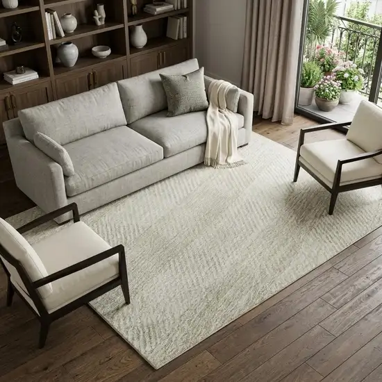 Ivory And Beige Plaid Washable Area Rug With UV Protection Photo 1