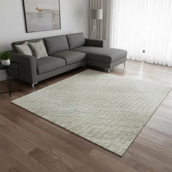 Ivory And Beige Plaid Washable Area Rug With UV Protection Photo 2