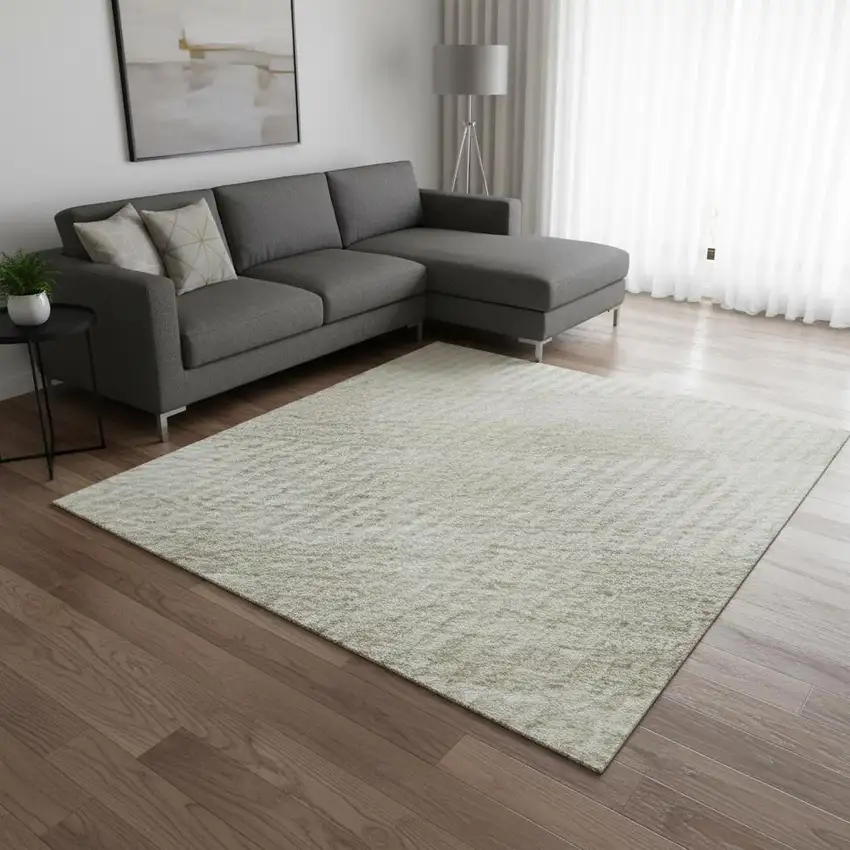 Ivory And Beige Plaid Washable Area Rug With UV Protection Photo 2