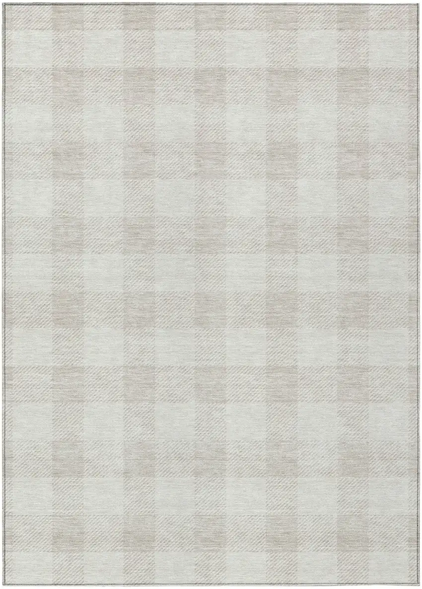 Ivory And Beige Plaid Washable Indoor Outdoor Area Rug Photo 2