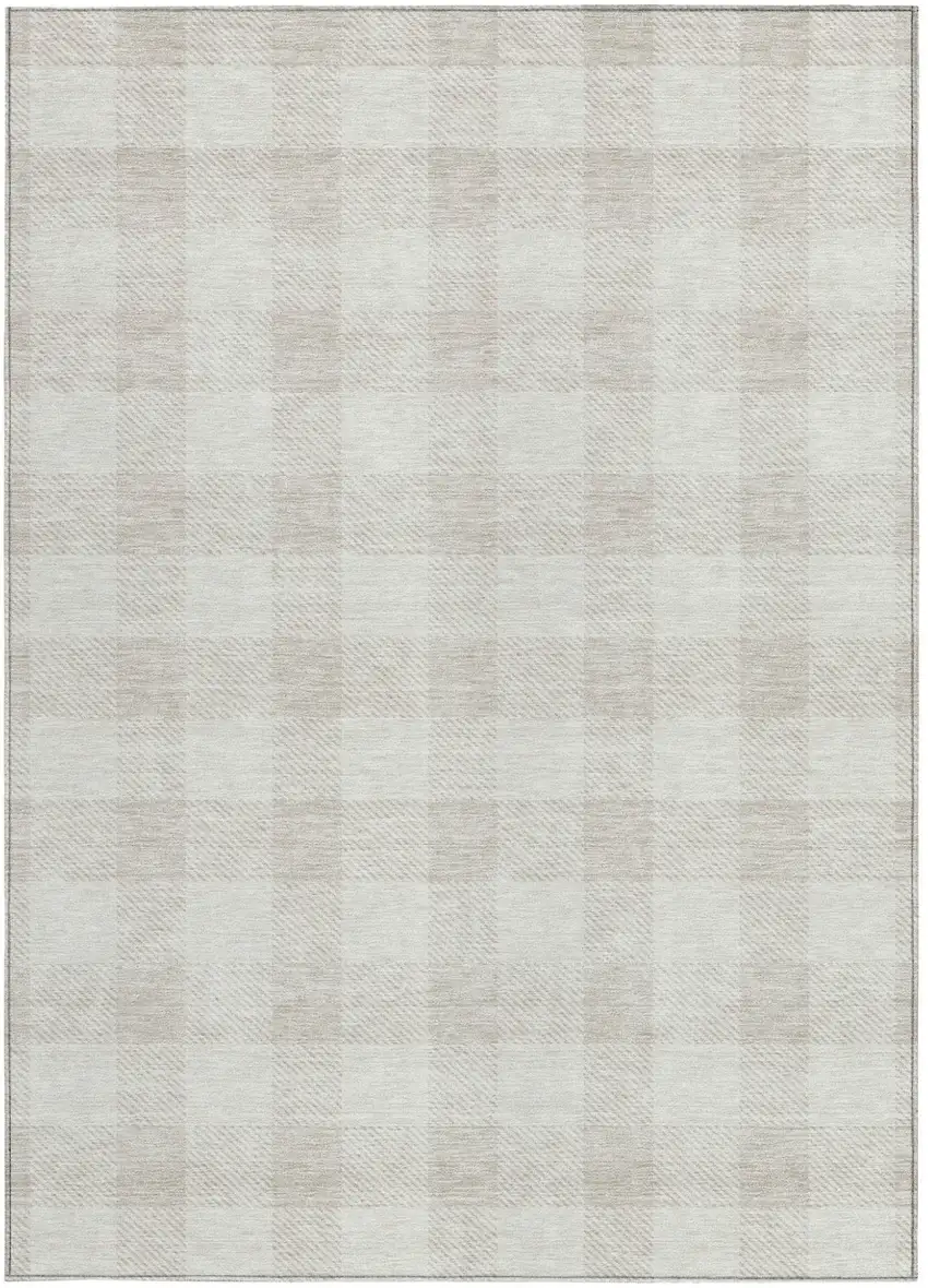 Ivory And Beige Plaid Washable Indoor Outdoor Area Rug Photo 7