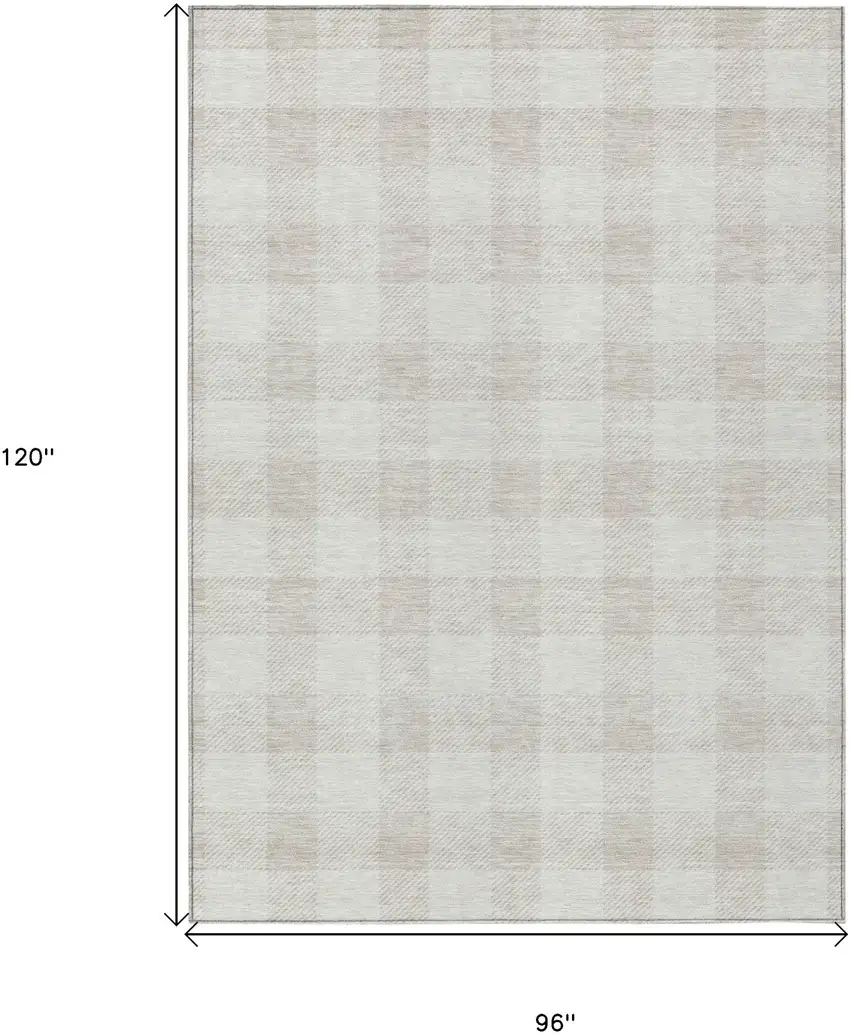 Ivory And Beige Plaid Washable Indoor Outdoor Area Rug Photo 3