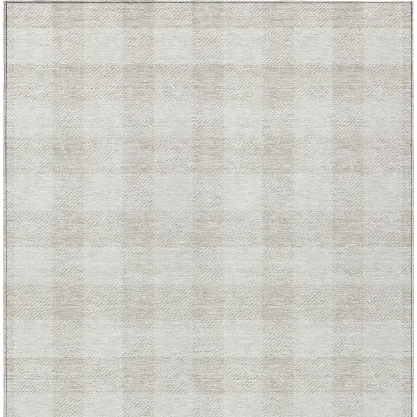 Ivory And Beige Plaid Washable Indoor Outdoor Area Rug Photo 7