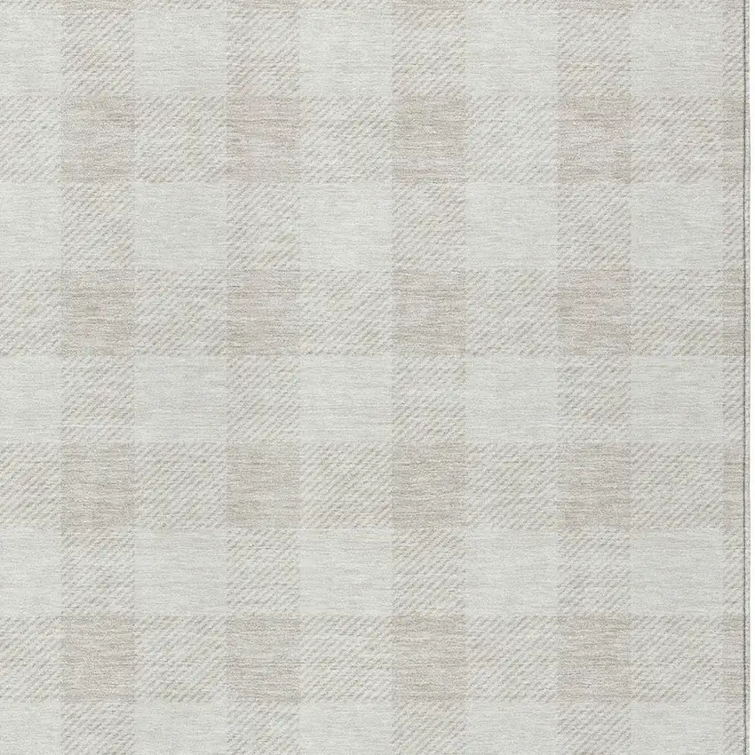 Ivory And Beige Plaid Washable Indoor Outdoor Area Rug Photo 6