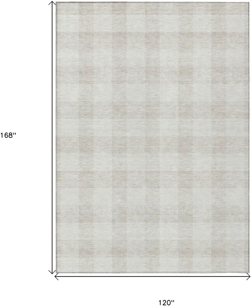 Ivory And Beige Plaid Washable Indoor Outdoor Area Rug Photo 3