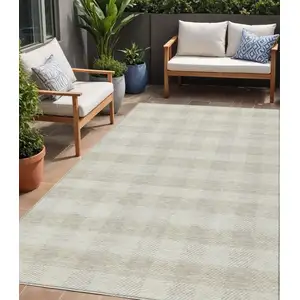 Photo of Ivory And Beige Plaid Washable Indoor Outdoor Area Rug