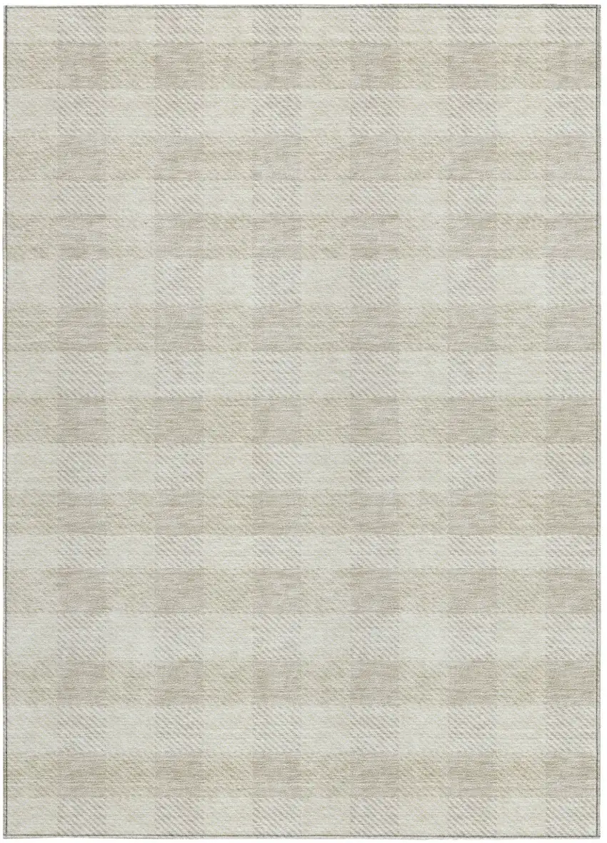 Ivory And Beige Plaid Washable Indoor Outdoor Area Rug Photo 7