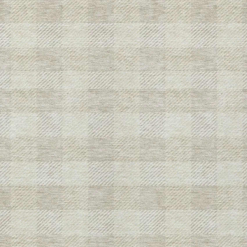 Ivory And Beige Plaid Washable Indoor Outdoor Area Rug Photo 6