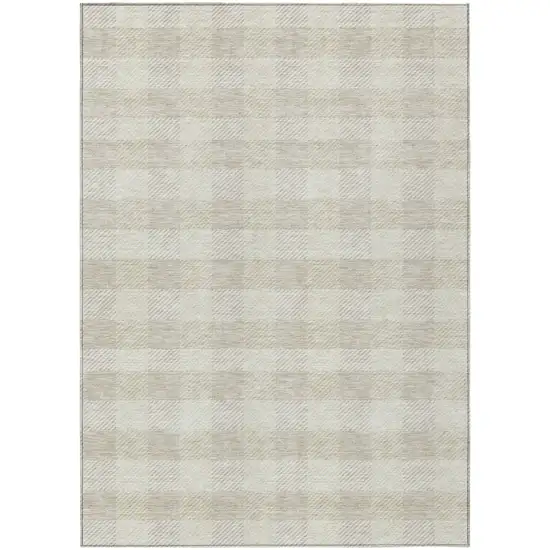 Ivory And Beige Plaid Washable Indoor Outdoor Area Rug Photo 2