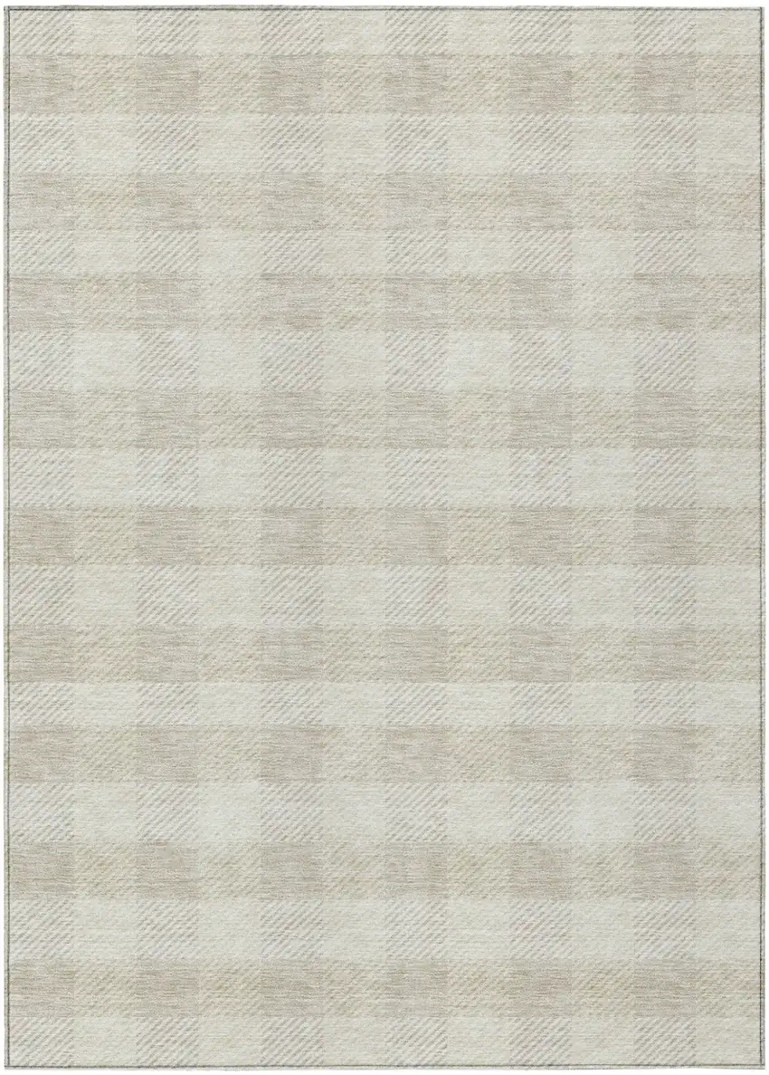 Ivory And Beige Plaid Washable Indoor Outdoor Area Rug Photo 2