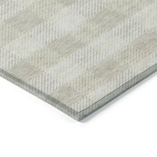 Ivory And Beige Plaid Washable Indoor Outdoor Area Rug Photo 5