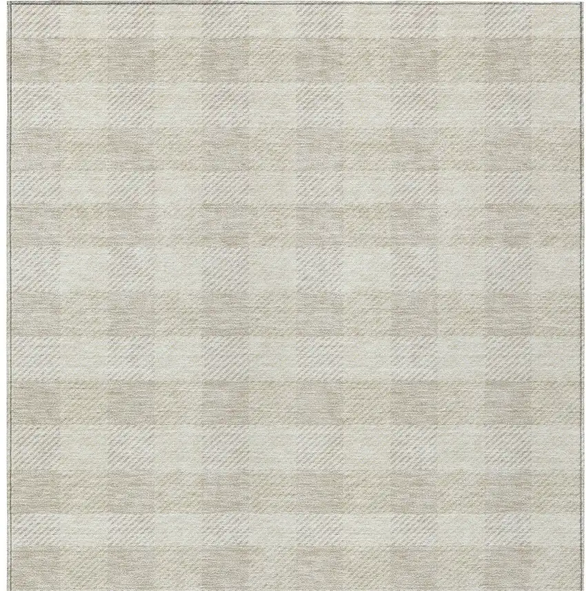 Ivory And Beige Plaid Washable Indoor Outdoor Area Rug Photo 7