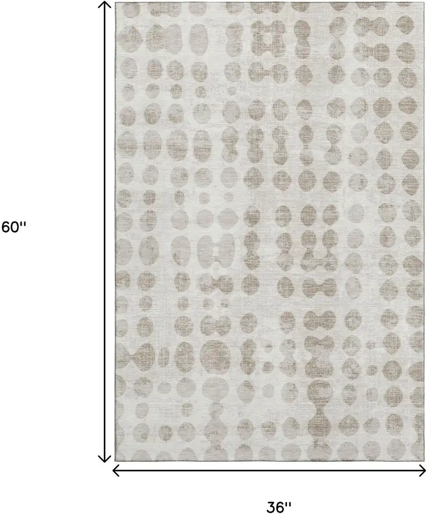 Ivory And Beige Polka Dot Washable Area Rug With UV Protection Photo 3
