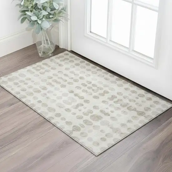 Ivory And Beige Polka Dot Washable Area Rug With UV Protection Photo 2