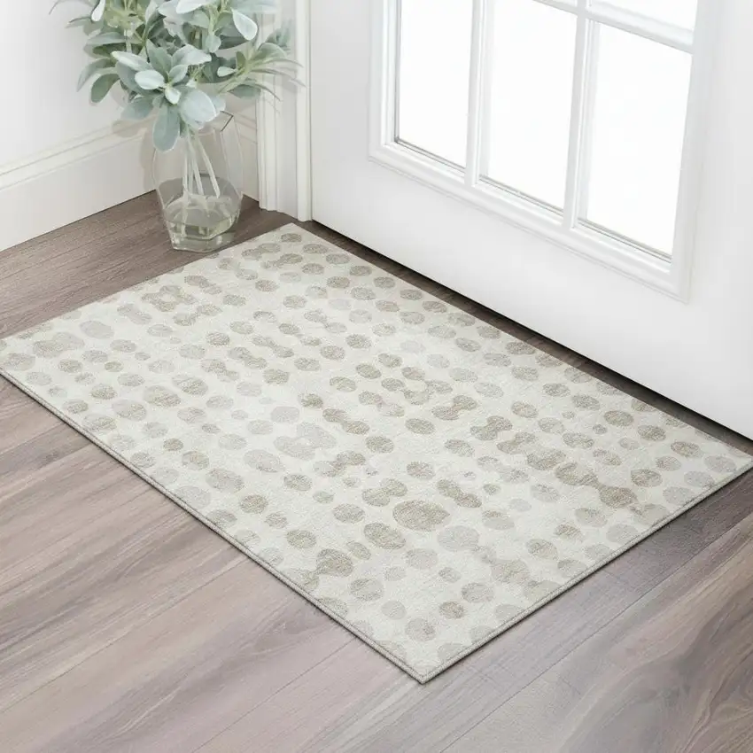 Ivory And Beige Polka Dot Washable Area Rug With UV Protection Photo 2