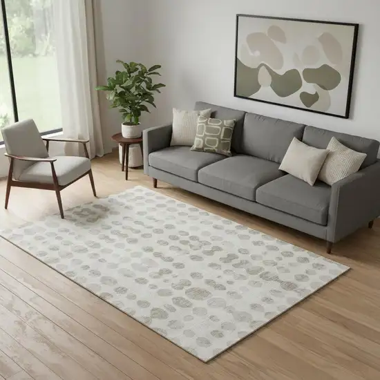 Ivory And Beige Polka Dot Washable Area Rug With UV Protection Photo 1