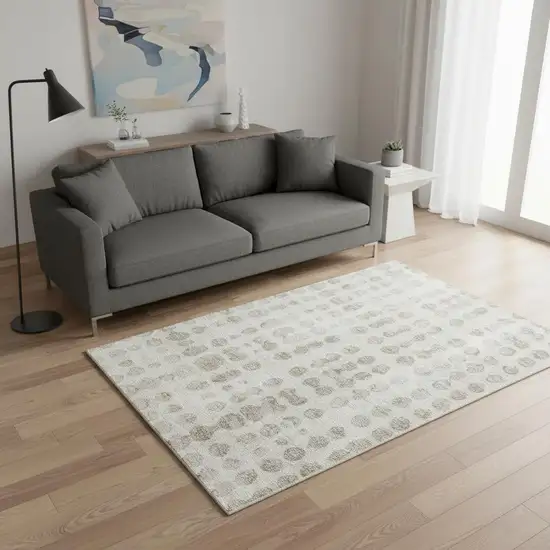 Ivory And Beige Polka Dot Washable Area Rug With UV Protection Photo 2