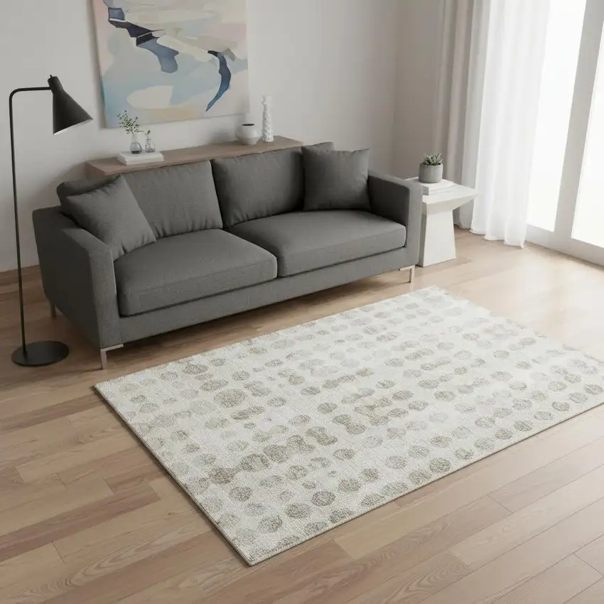 Ivory And Beige Polka Dot Washable Area Rug With UV Protection Photo 2