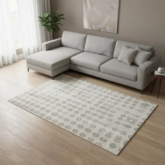 Ivory And Beige Polka Dot Washable Area Rug With UV Protection Photo 2