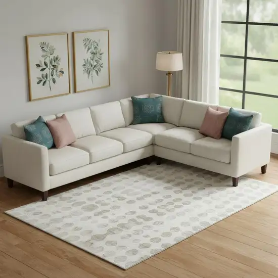 Ivory And Beige Polka Dot Washable Area Rug With UV Protection Photo 1