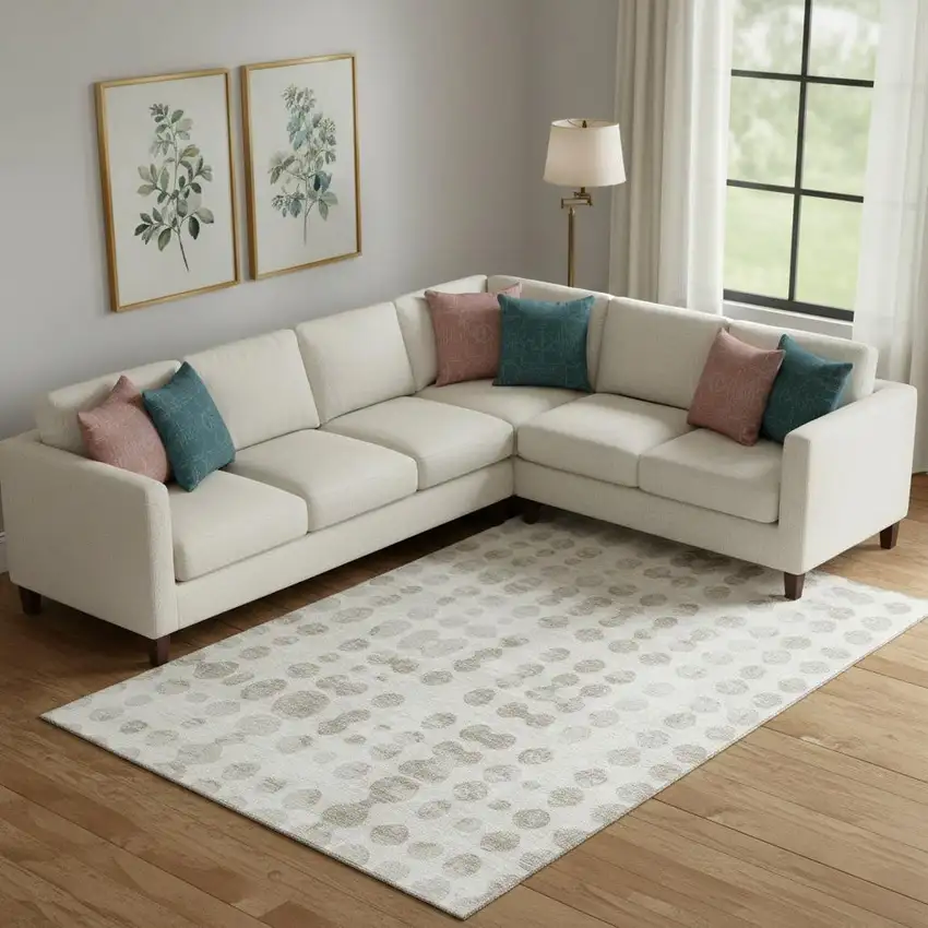 Ivory And Beige Polka Dot Washable Area Rug With UV Protection Photo 1