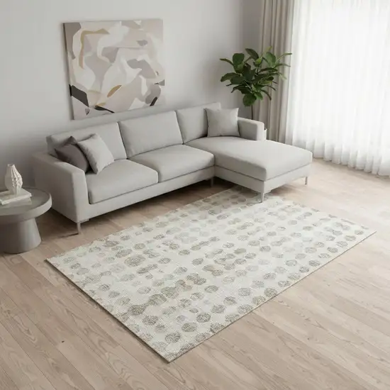 Ivory And Beige Polka Dot Washable Area Rug With UV Protection Photo 2