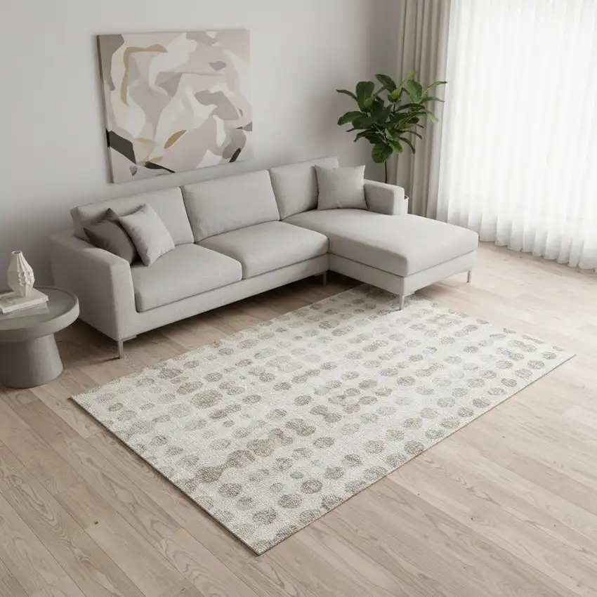 Ivory And Beige Polka Dot Washable Area Rug With UV Protection Photo 2