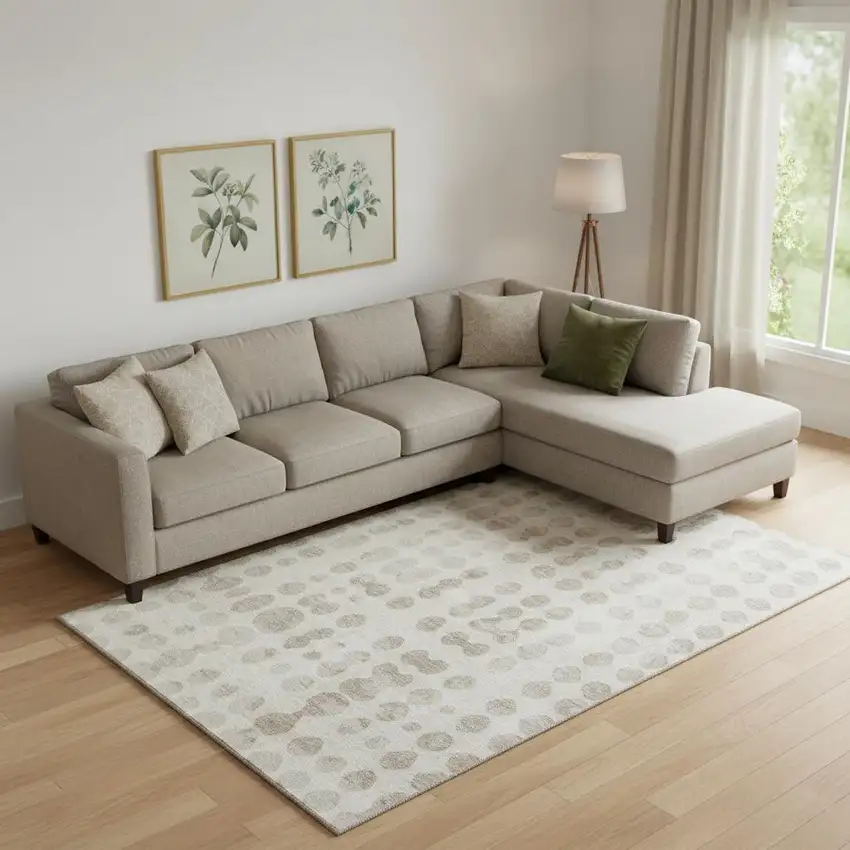 Ivory And Beige Polka Dot Washable Area Rug With UV Protection Photo 1