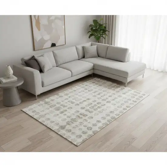 Ivory And Beige Polka Dot Washable Area Rug With UV Protection Photo 2