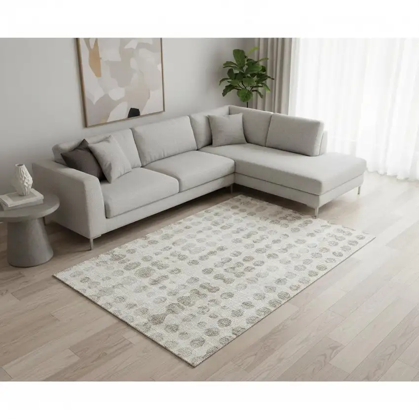 Ivory And Beige Polka Dot Washable Area Rug With UV Protection Photo 2