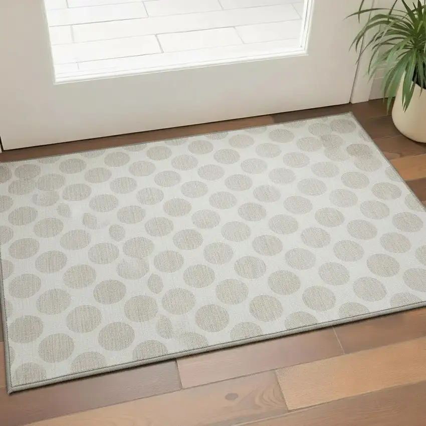 Ivory And Beige Polka Dot Washable Area Rug With UV Protection Photo 2