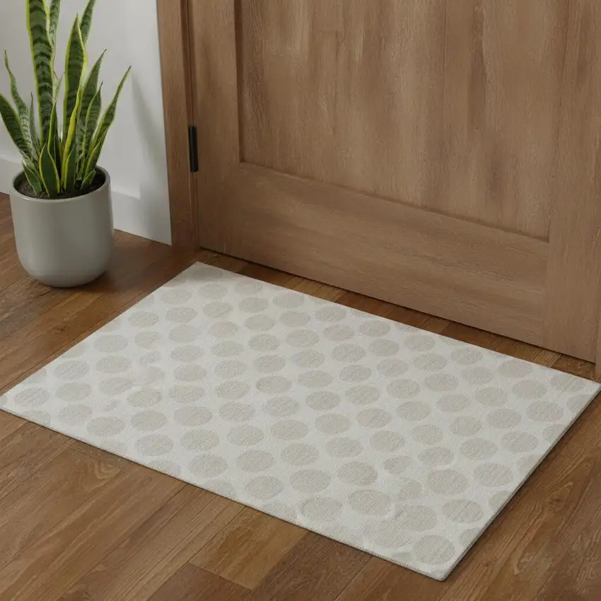 Ivory And Beige Polka Dot Washable Area Rug With UV Protection Photo 1
