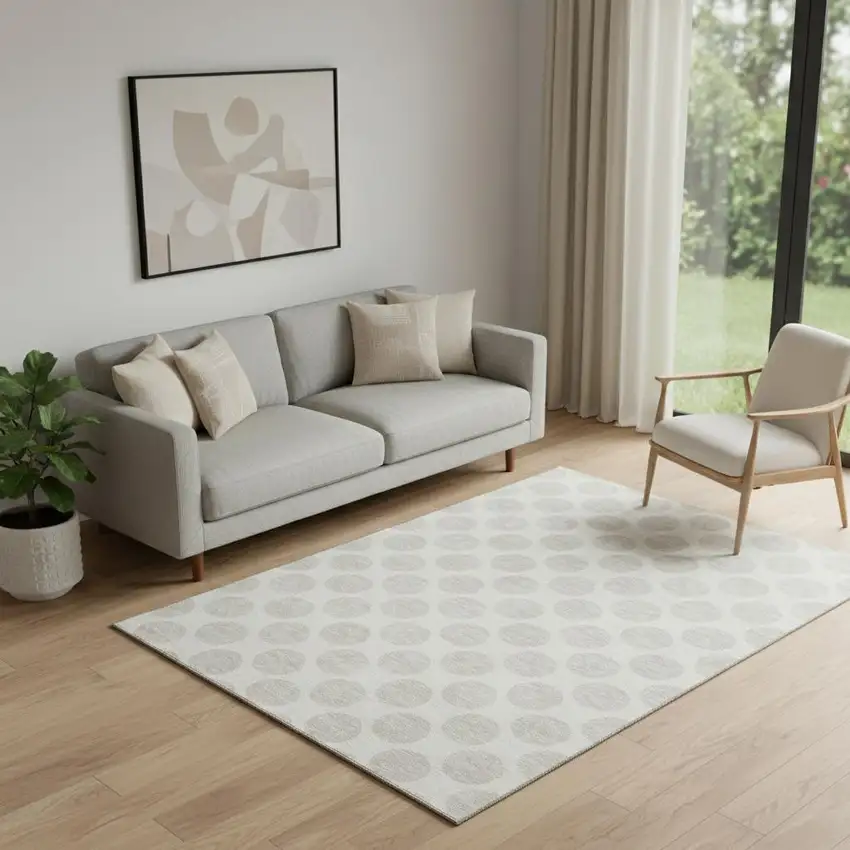 Ivory And Beige Polka Dot Washable Area Rug With UV Protection Photo 1