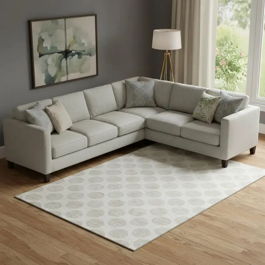 Ivory And Beige Polka Dot Washable Area Rug With UV Protection Photo 1