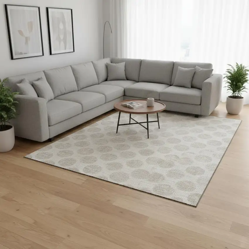 Ivory And Beige Polka Dot Washable Area Rug With UV Protection Photo 2