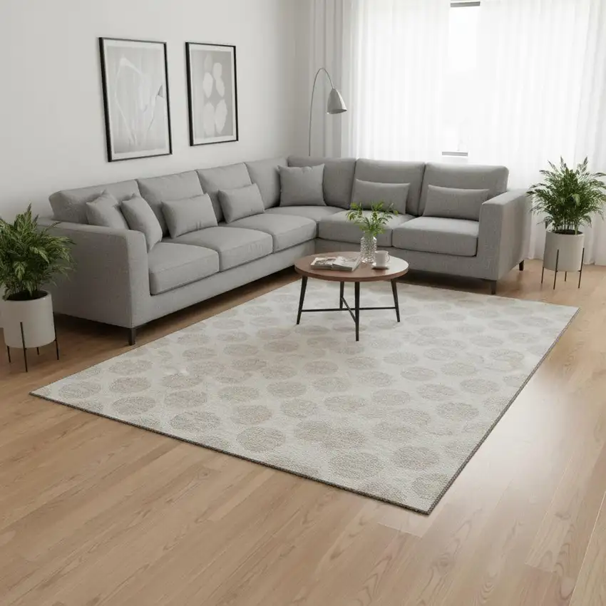 Ivory And Beige Polka Dot Washable Area Rug With UV Protection Photo 2