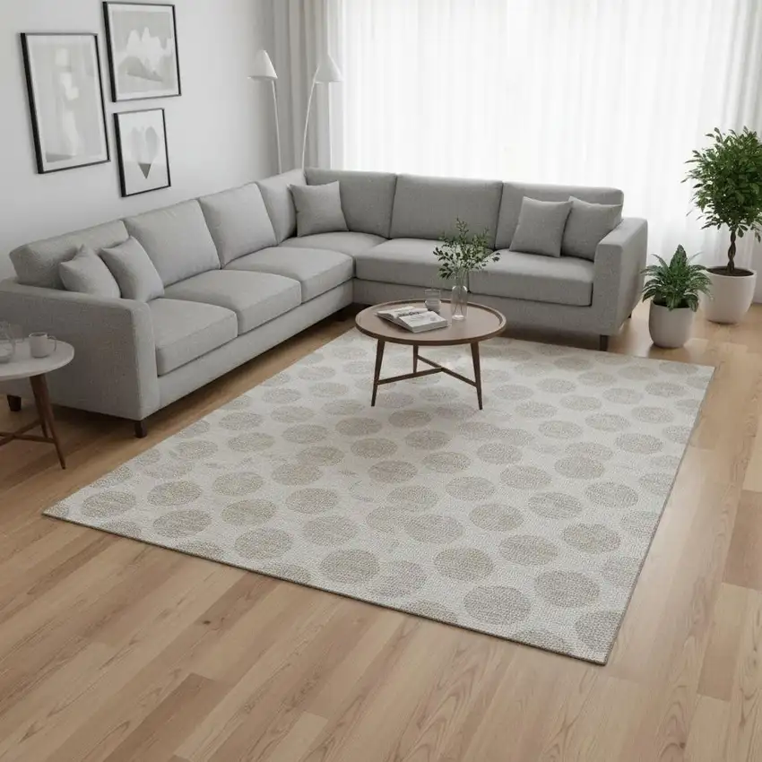 Ivory And Beige Polka Dot Washable Area Rug With UV Protection Photo 2