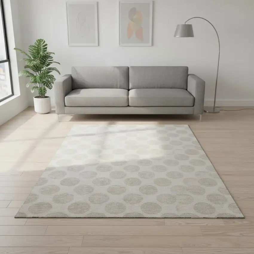 Ivory And Beige Polka Dot Washable Area Rug With UV Protection Photo 2