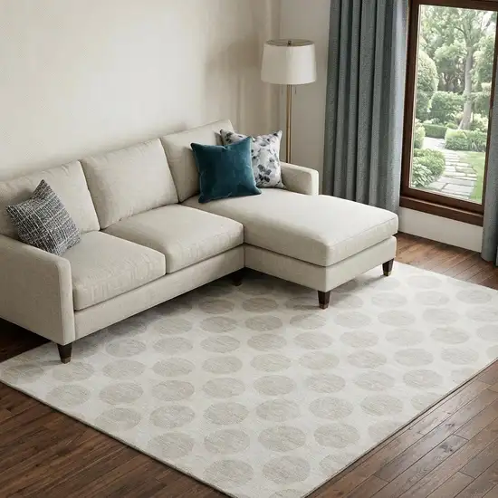 Ivory And Beige Polka Dot Washable Area Rug With UV Protection Photo 1