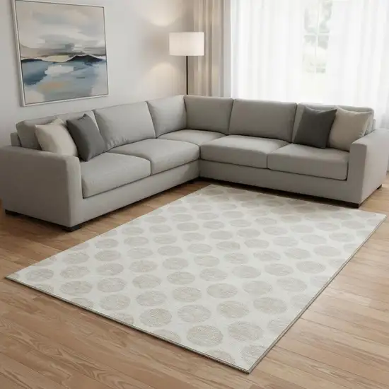 Ivory And Beige Polka Dot Washable Area Rug With UV Protection Photo 2