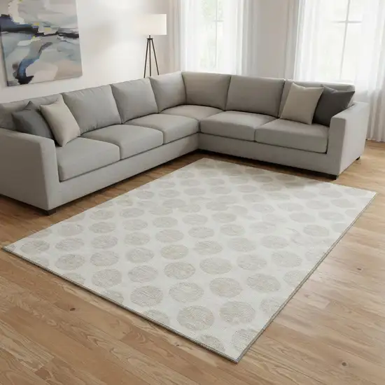 Ivory And Beige Polka Dot Washable Area Rug With UV Protection Photo 2