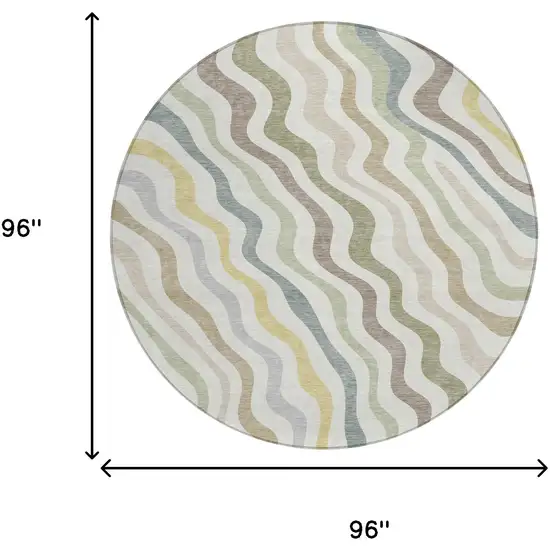 Ivory And Beige Round Abstract Washable Indoor Outdoor Area Rug Photo 6