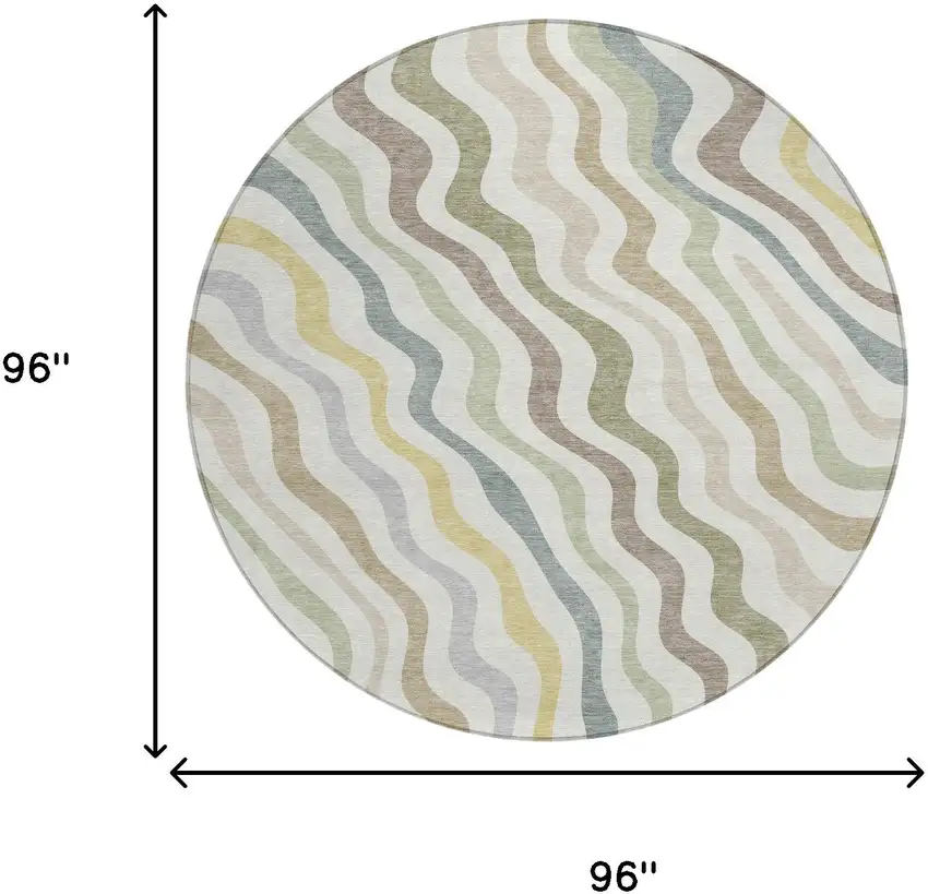 Ivory And Beige Round Abstract Washable Indoor Outdoor Area Rug Photo 6