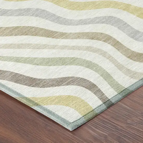 Ivory And Beige Round Abstract Washable Indoor Outdoor Area Rug Photo 4