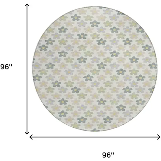 Ivory And Beige Round Floral Washable Indoor Outdoor Area Rug Photo 6