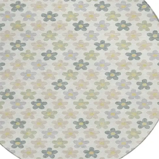 Ivory And Beige Round Floral Washable Indoor Outdoor Area Rug Photo 2