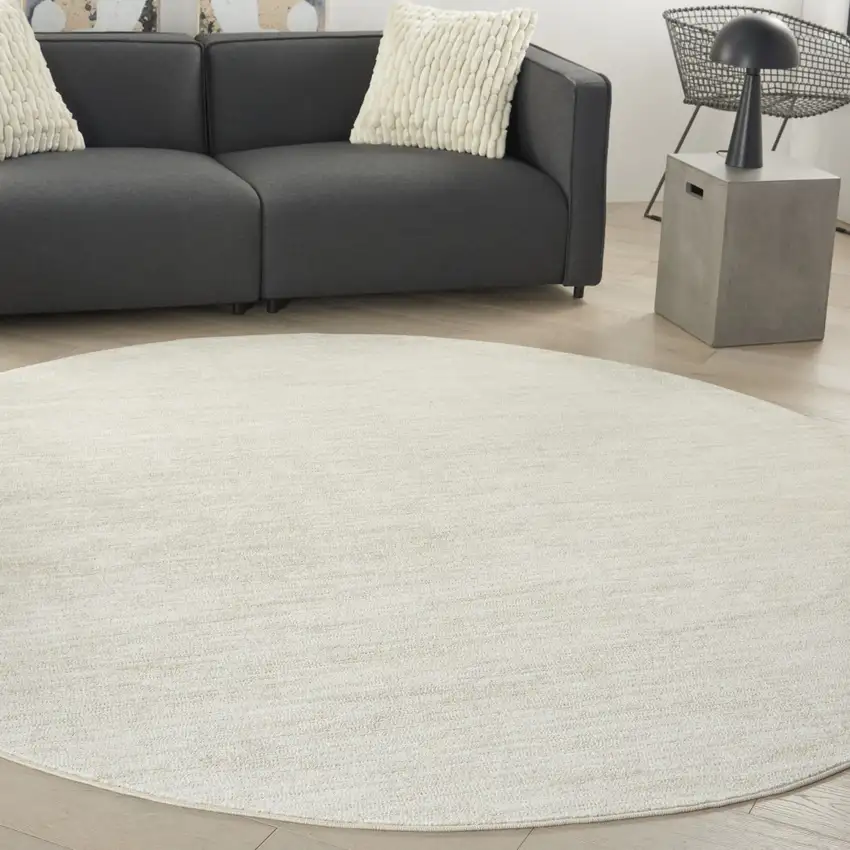 Beige And Ivory Round Indoor Outdoor Area Rug Photo 5